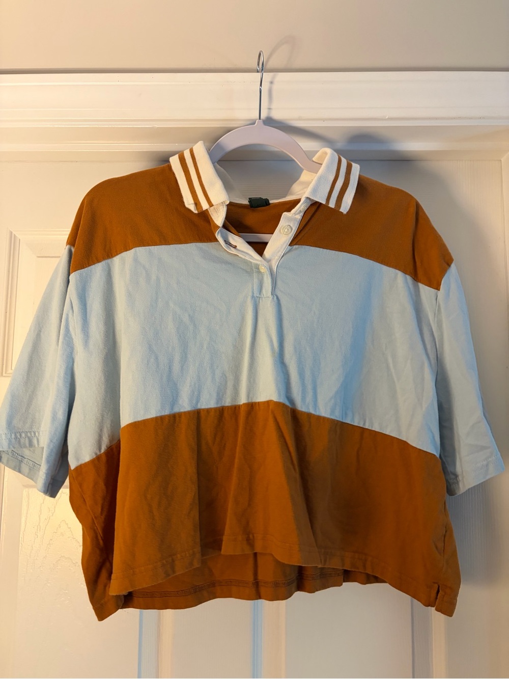 wild fable Cropped Colorblock Polo in Light Blue and Brown